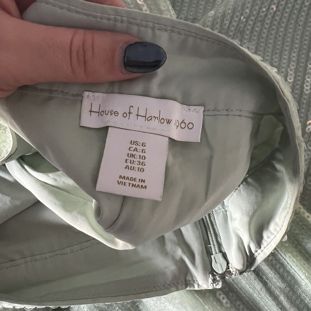 House of Harlow 1960 Sequin Wide Leg Trousers - Pistachio Sage Green - Size 6 - Picture 4 of 4